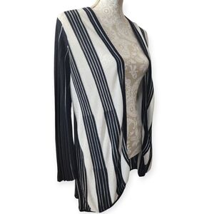 Chicos Open Front Black and White Stripe Cardigan Size 1 (Medium)